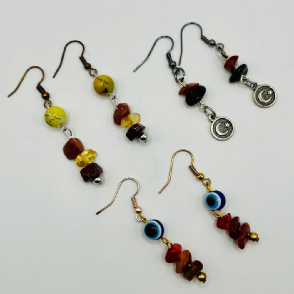 Set 13: 3pc Handmade Earring Set - #13 Boho Protection Crystal Trio